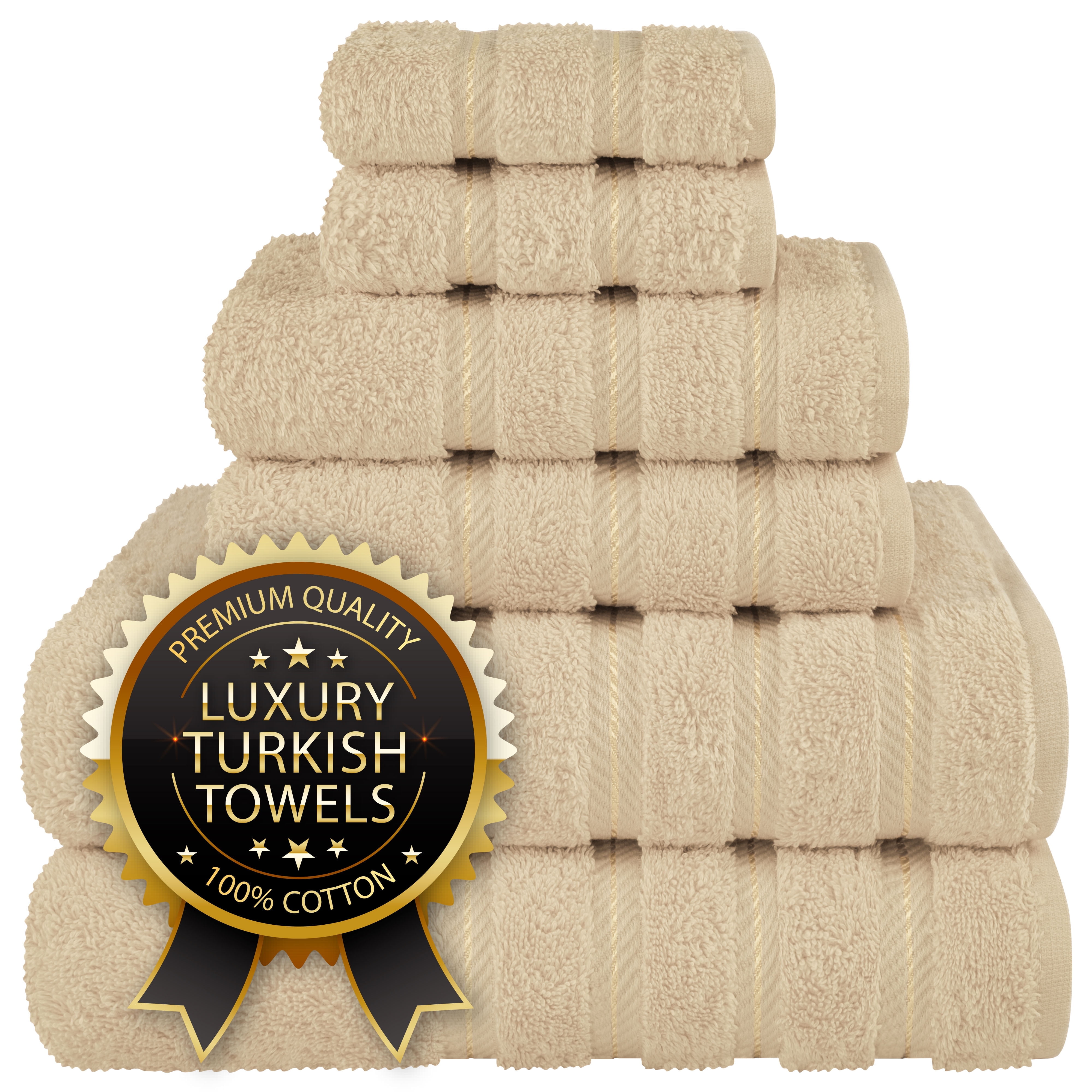 Beige Turkish Cotton 6-Piece Towel Set