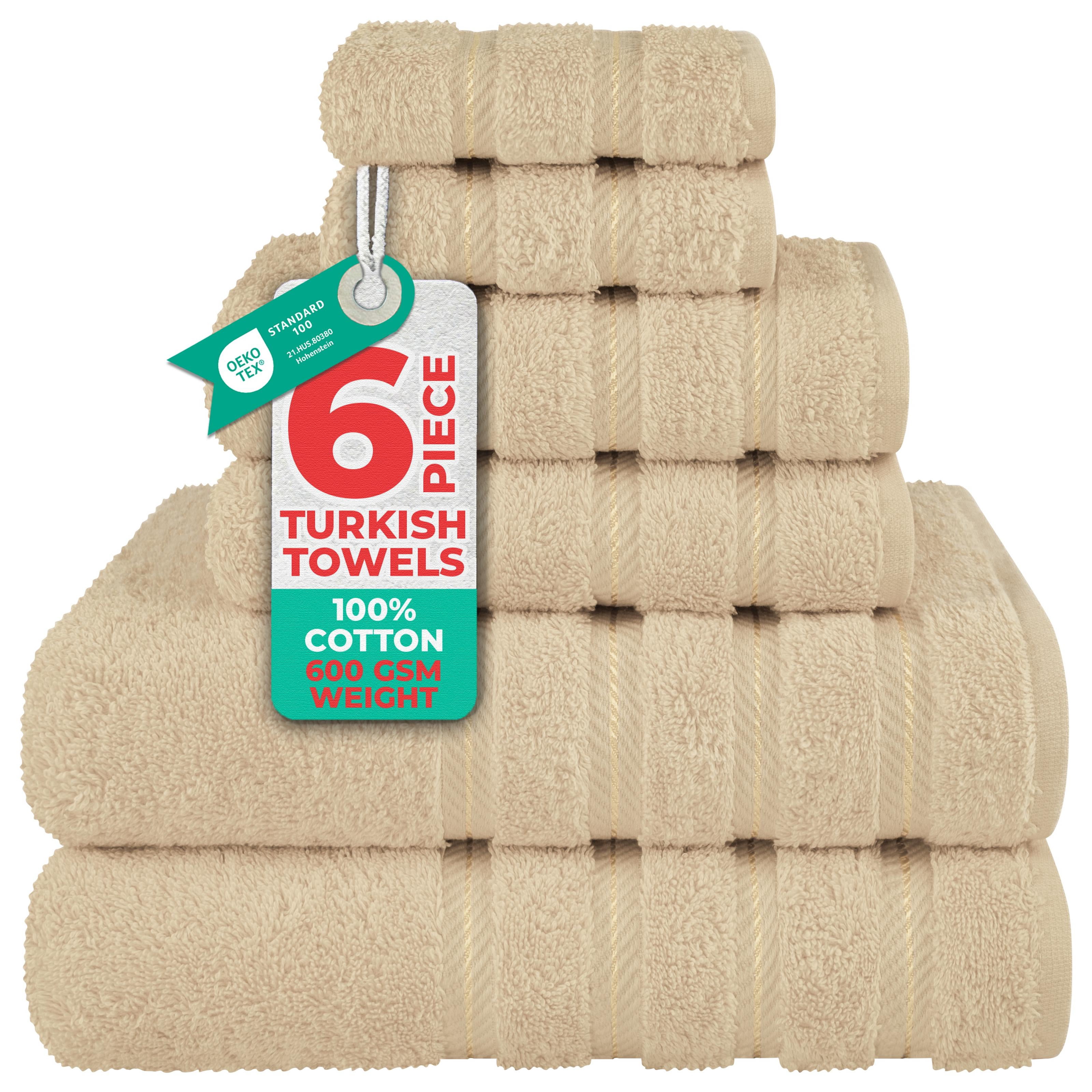 American Soft Linen Turkish 6 Piece Towel Set, 100% Cotton Premium Soft Bathroom Towels, Beige
