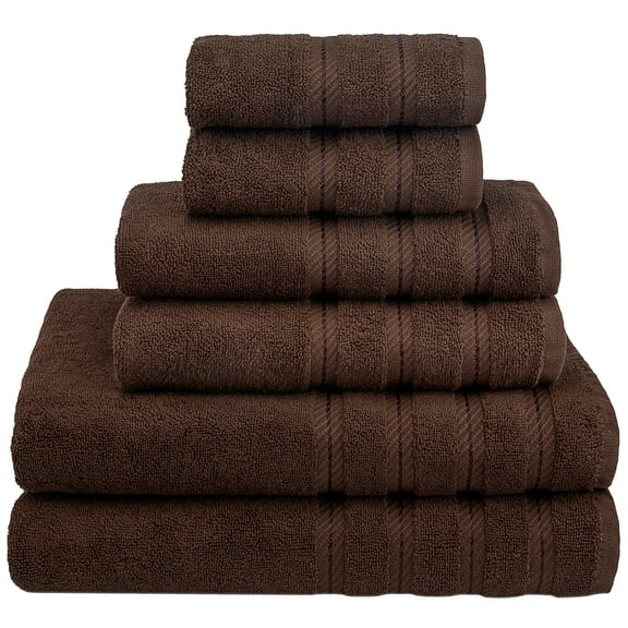 American Soft Linen Turkish 6 Piece Towel Set, 100% Cotton Premium Soft Bathroom Towels, Brown