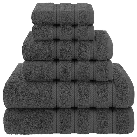 American Soft Linen Turkish 6 Piece Towel Set, 100% Cotton Premium Soft Bathroom Towels, Dark Gray