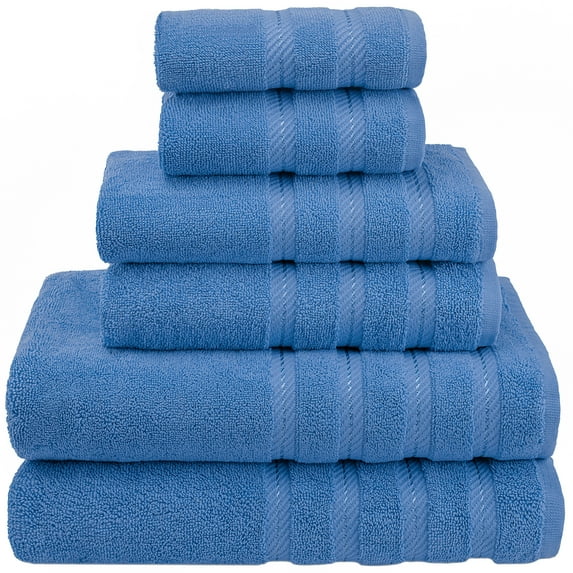 American Soft Linen Turkish 6 Piece Towel Set, 100% Cotton Premium Soft Bathroom Towels, Electric Blue