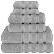 American Soft Linen Turkish 6 Piece Towel Set, 100% Cotton Premium Soft Bathroom Towels, Light Gray
