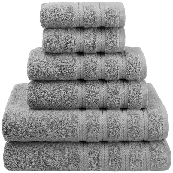 American Soft Linen Turkish 6 Piece Towel Set, 100% Cotton Premium Soft Bathroom Towels, Light Grey