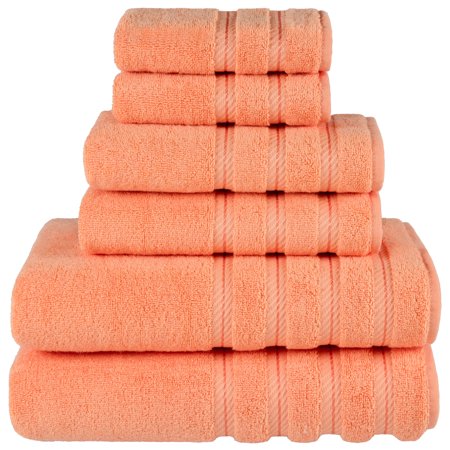 American Soft Linen Turkish 6 Piece Towel Set, 100% Cotton Premium Soft Bathroom Towels, Malibu Peach