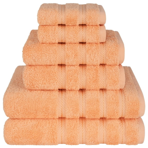 American Soft Linen Turkish 6 Piece Towel Set, 100% Cotton Premium Soft Bathroom Towels, Malibu Peach