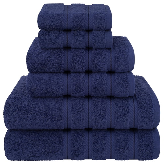 American Soft Linen 6 Piece Towel Set, 100% Cotton Turkish Towels, Absorbent, Navy Blue