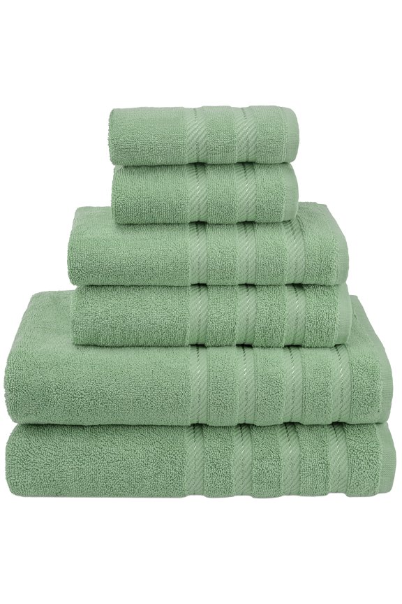 Turkish 6 Piece Towel Set, 100% Cotton Premium Soft Bathroom Towels, Sage Green