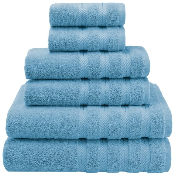 American Soft Linen Turkish 6 Piece Towel Set, 100% Cotton Premium Soft Bathroom Towels, Sky Blue