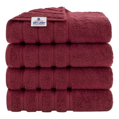American Soft Linen 100% Cotton Turkish Bath Towels Large, 4 Pack Luxury Hotel Spa Quality Turkish Bath Towels Bathroom Sets Bordeaux Red