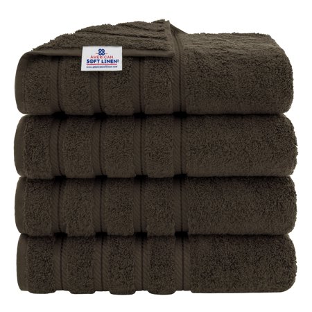 American Soft Linen 100% Cotton Turkish Bath Towels Large, 4 Pack Luxury Hotel Spa Quality Turkish Bath Towels Bathroom Sets Brown