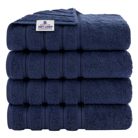 American Soft Linen 100% Cotton Turkish Bath Towels Large, 4 Pack Luxury Hotel Spa Quality Turkish Bath Towels Bathroom Sets Navy Blue