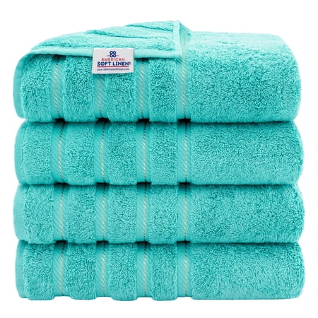 American Soft Linen 100% Cotton Turkish Bath Towels Large, 4 Pack Luxury Hotel Spa Quality Turkish Bath Towels Bathroom Sets Turquoise