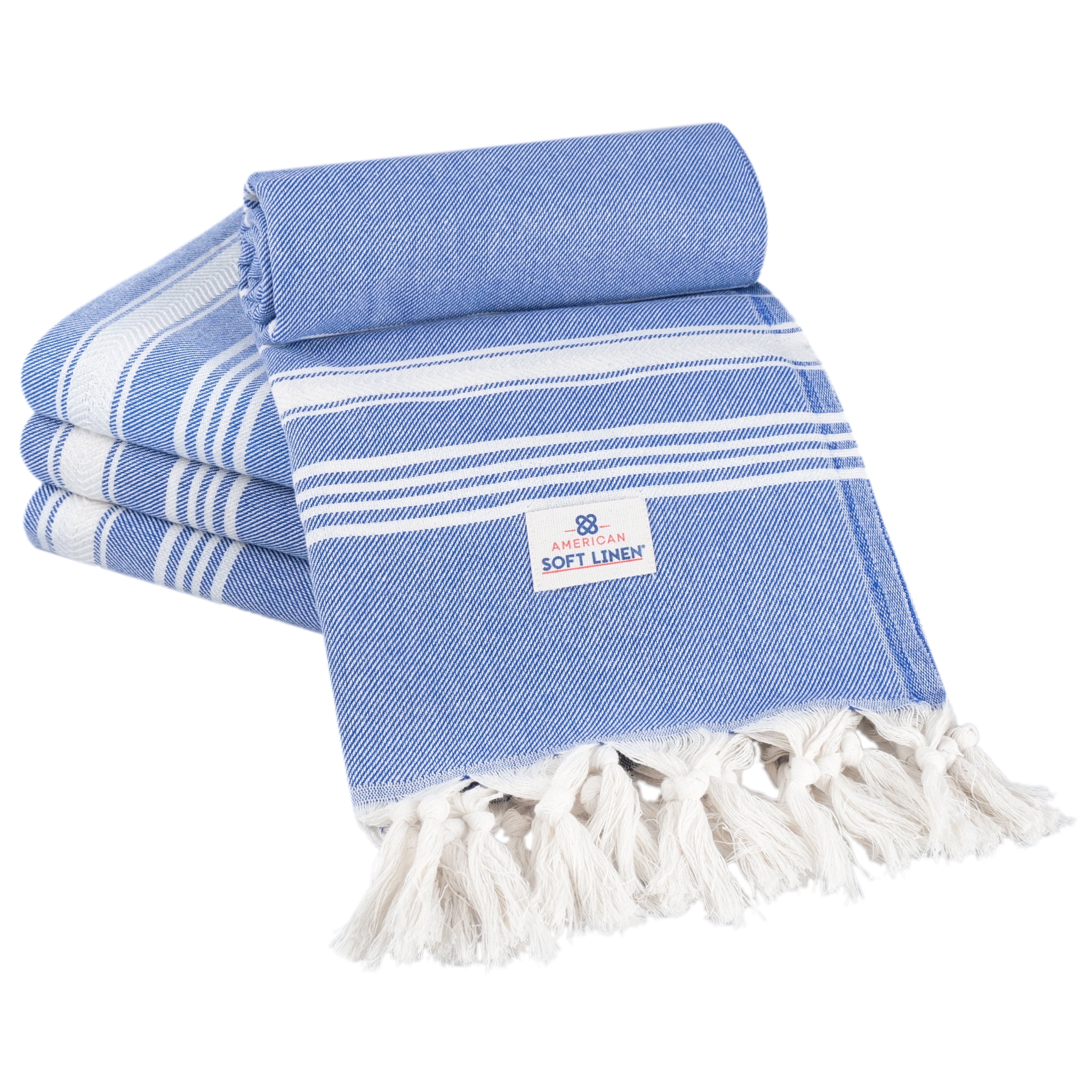 American Soft Linen Turkish Peshtemal Beach Towels, 40" x 70" size 4 Pack Swim Towels for Beach and Pool Towels, Gray Stripe