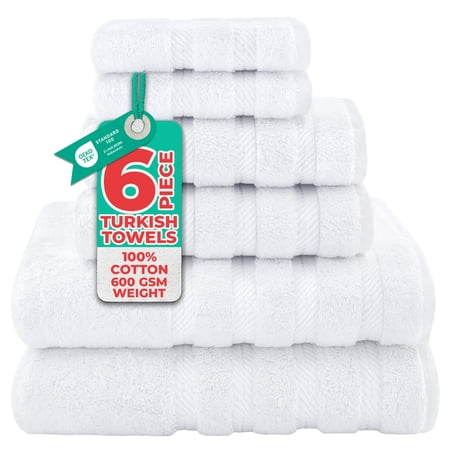 American Soft Linen White Towel Set 100% Turkish Cotton Towels for Bathroom 6 Piece