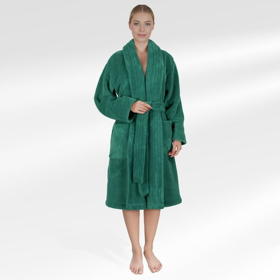 American Soft Linen Women’s Fleece Bathrobe – Luxury Soft, Plush, Fuzzy & Warm Robe for Women, Cozy Spa Quality Adult Bathroom Lounge Robe