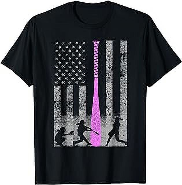 American Softball Flag T-Shirt - Players and Pink Bat - Walmart.com