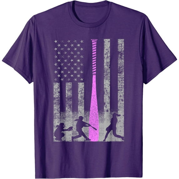 American Softball Girls US Flag Softstyle Unisex T-Shirt,Purple Color,Size 3T
