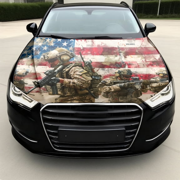 American Soldier Camouflage Car Hood Wrap - UV-Resistant Waterproof PVC Sticker with Army Soldiers, Helicopter & Soldier Design, Removable Decal for Trucks, SUVs, Boats - Easy Install Vehicle Wrap