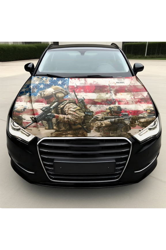 American Soldier Camouflage Car Hood Wrap - UV-Resistant Waterproof PVC Sticker with Army Soldiers, Helicopter & Soldier Design, Removable Decal for Trucks, SUVs, Boats - Easy Install Vehicle Wrap