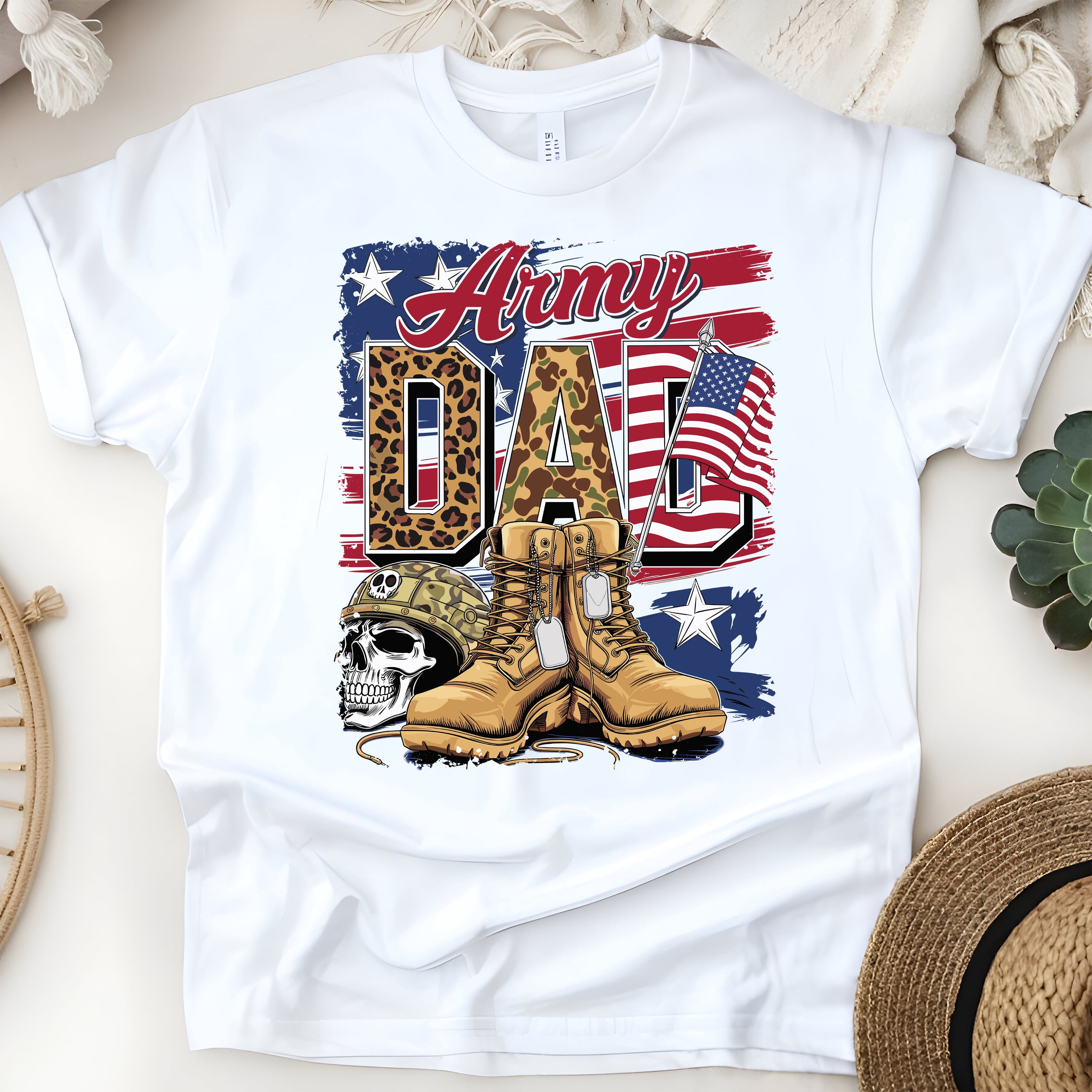 American Soldier Dad Shirt – USA Flag Combat Boots Veteran Gift, White ...