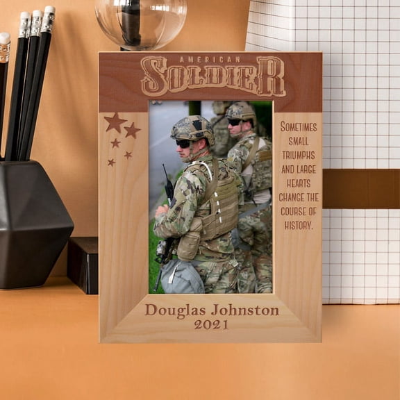 American Soldier Personalized Wooden Frame 4" x 6" Brown (Vertical)