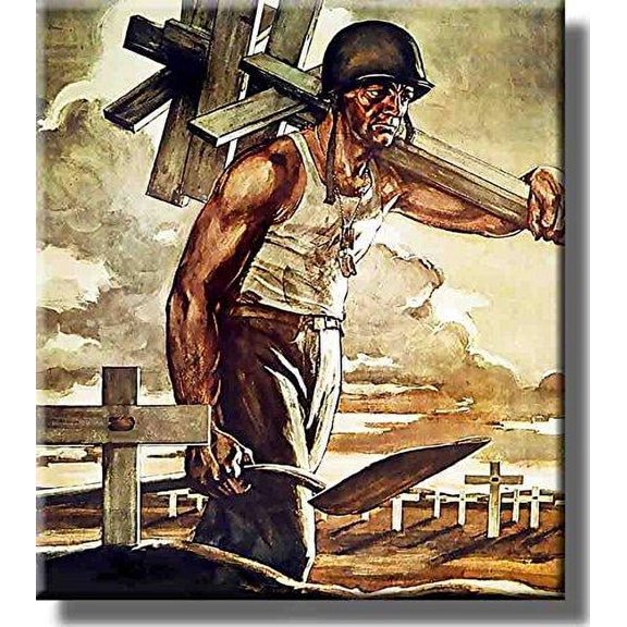 American Soldier at Graveyard Picture on Stretched Canvas, Wall Art decor, Ready to Hang!