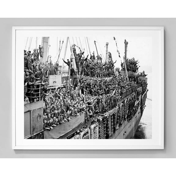 American Soldiers Returning Home WWII Army Military History Veterans Homecoming Vintage Photograph 1945 Photo Art, Unframed Poster