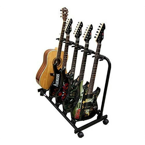 American Sound Connection 5 Guitar Rolling Cart Stand Pro Audio Stage, Studio or Display Rubber Divider Electric or Acoustic Guitar Holder