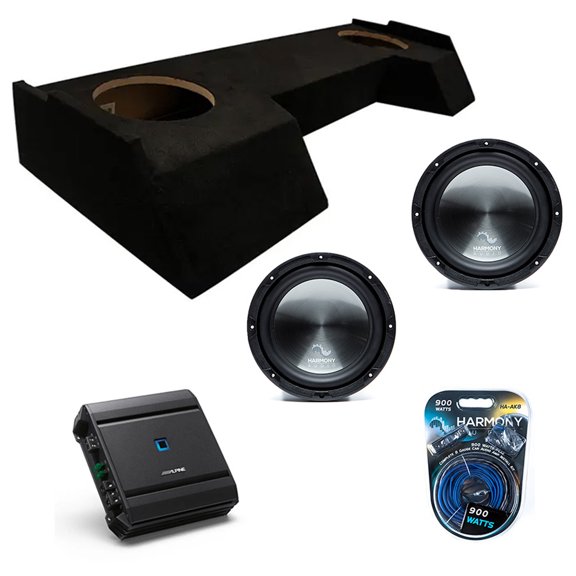 American Sound Connection Compatible with 2019-2025 Dodge Ram Crew Cab HA-R104 Dual 10" Subwoofer 500W Loaded Sealed Sub Box Enclosure Bundle | S2-A60M 600W Amplifier, 8GA Amp Wiring Kit