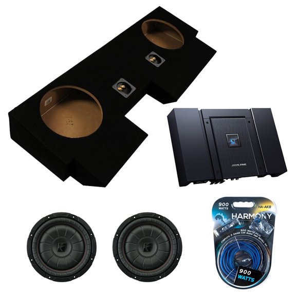 American Sound Connection Compatible with 2019-2025 Jeep Gladiator 43CVT104 Dual 10" Subwoofer 800W Loaded Sealed Sub Box Enclosure Bundle | HDA-M80 800W Amplifier, 8GA Amp Wiring Kit