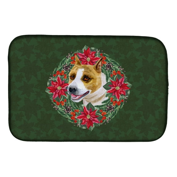 American Staffordshire Poinsetta Wreath Dish Drying Mat