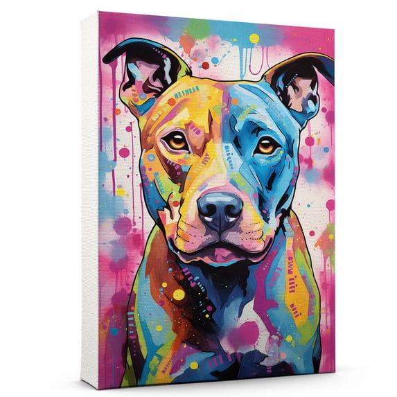 American Staffordshire Terrier Dog Flower Canvas Painting Colorfull Canvas Art Prints Bathroom Artwork for Wall Living Room Bedroom Bathroom Wall Art Framed Art Wall Decor 1 inch