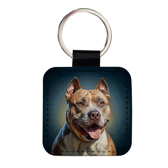 American Staffordshire Terrier Dog Illustration Faux Leather Square Keychain