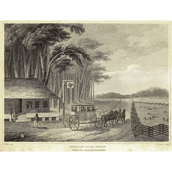 American Stage Wagon Leaving A Tavern. Ca. 1800. History (24 x 18)