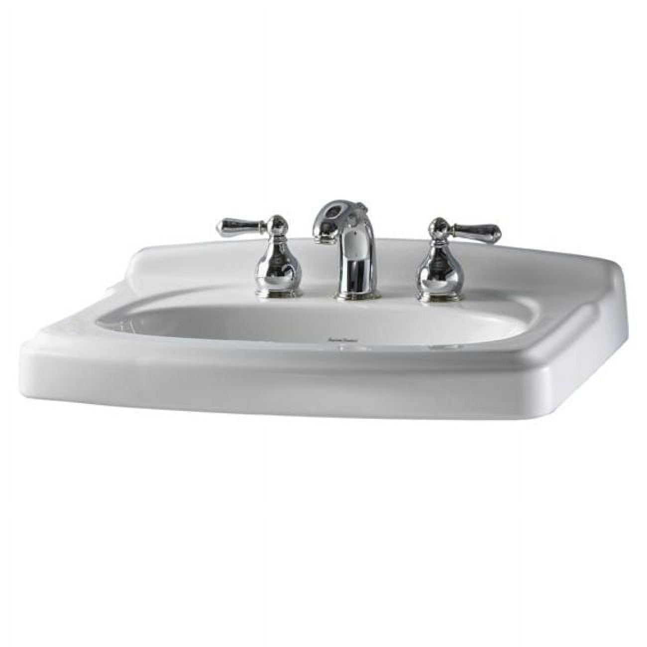 White Ceramic Rectangular Pedestal Bathroom Sink with Overflow