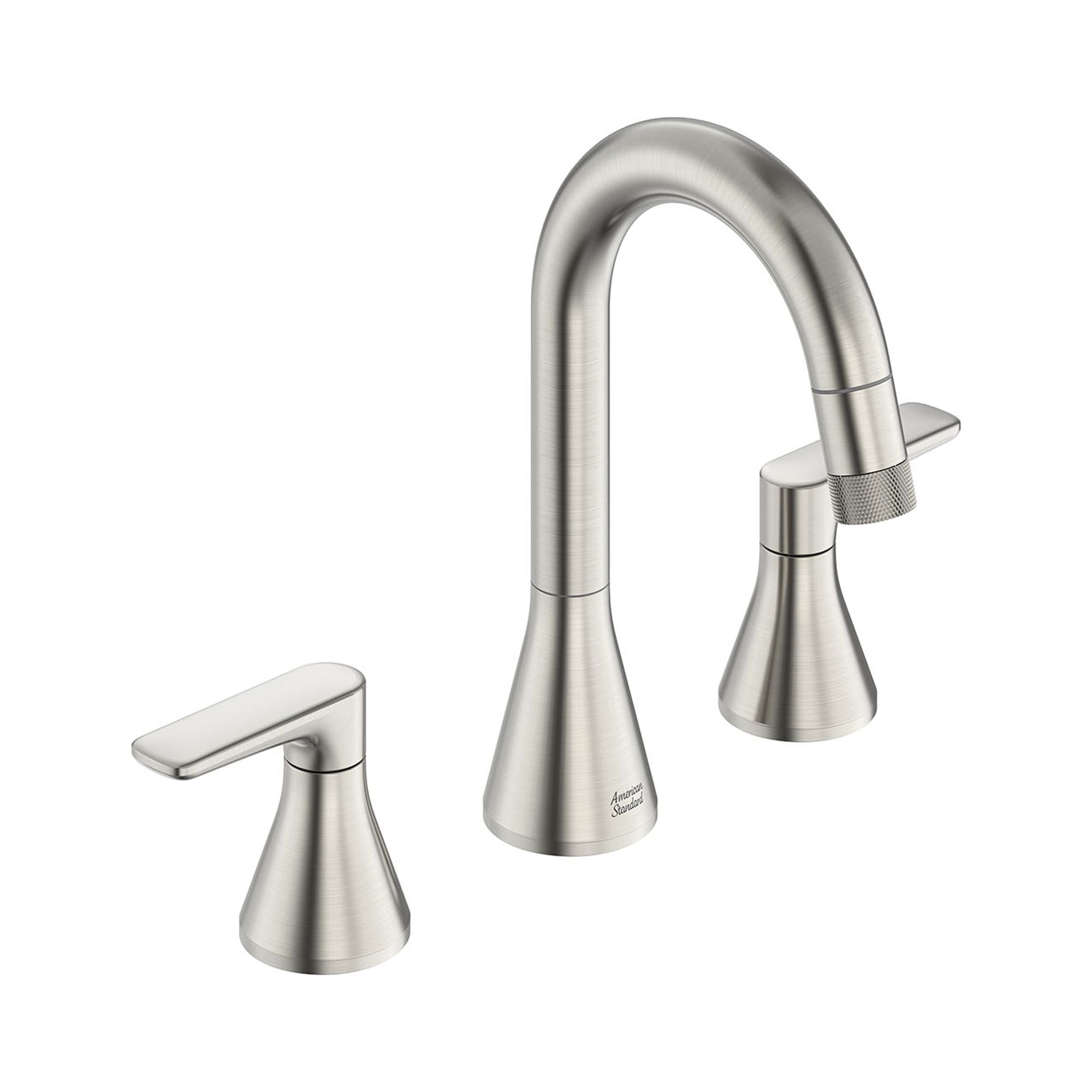 Brushed Nickel High-Arc Widespread Bathroom Faucet with Dual Spray