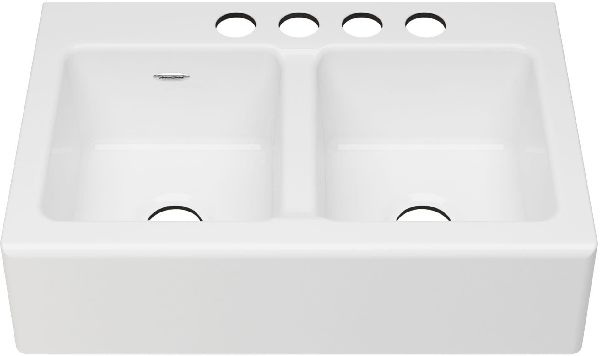 Brilliant White 33" Double Bowl Cast Iron Farmhouse Sink