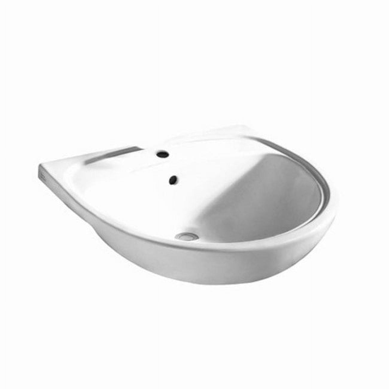White Ceramic Semi-Countertop Bathroom Sink with Overflow