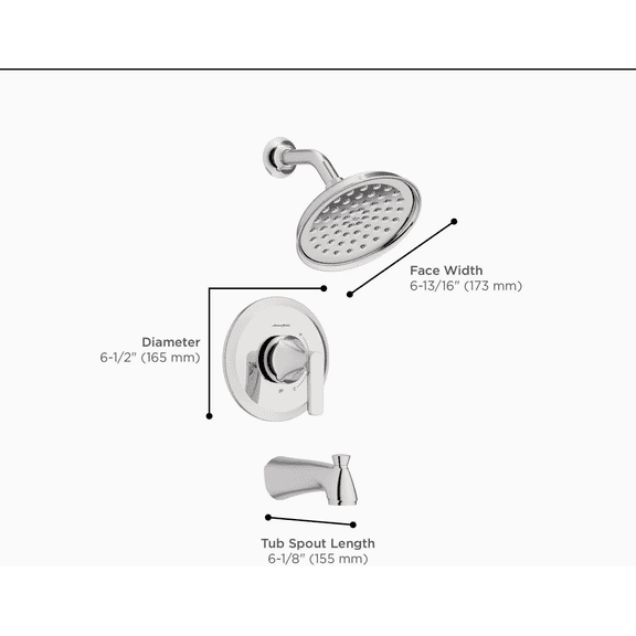 American Standard Becklow Metal Tub & Shower Faucet - Single Pack Drop-In Replacement, " IPS Rough-In
