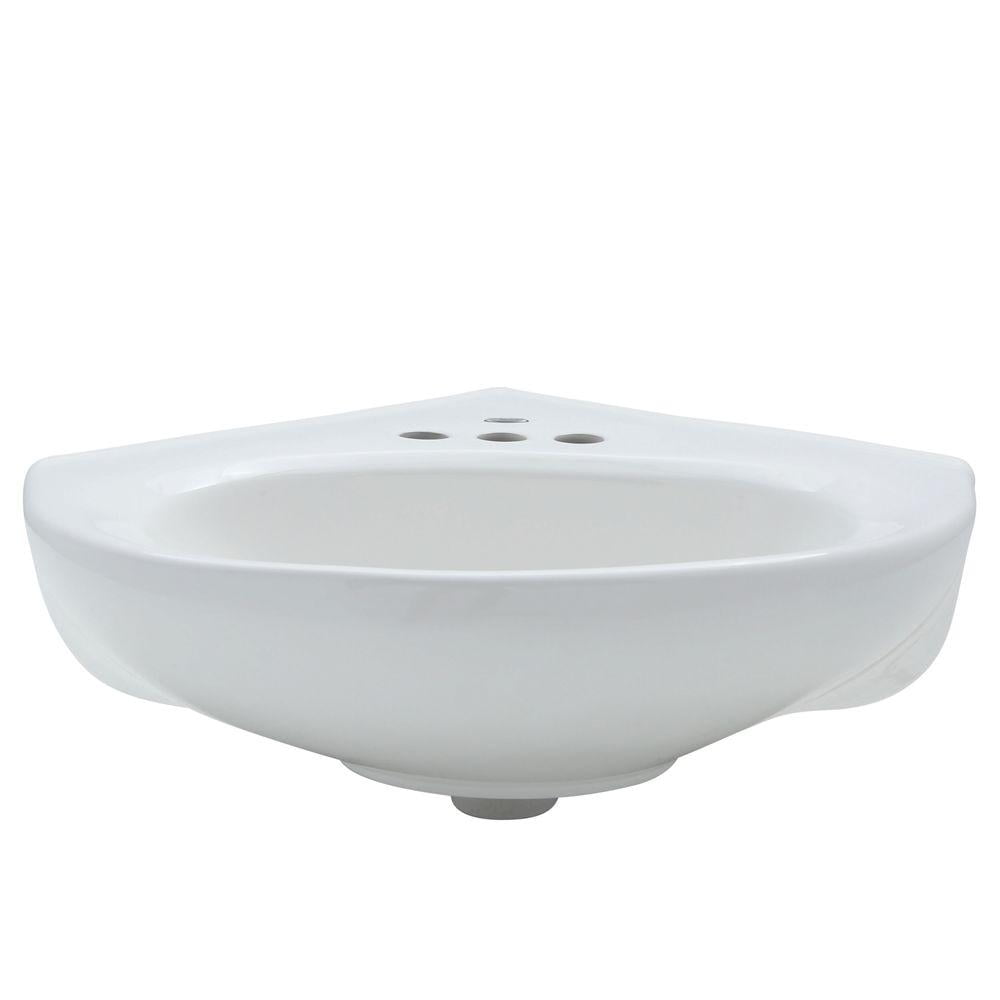 White Vitreous China Wall-Mount Bathroom Sink with Overflow