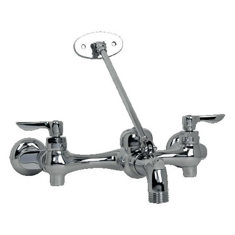 Exposed Yoke Adjustable Rough-In Wall Mount 2-Handle Utility Faucet in Rough Chrome with Offset Shanks