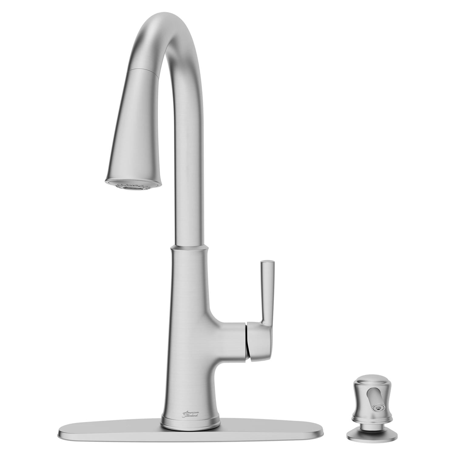 Stainless Steel Single Handle Pull-Down Kitchen Faucet with Soap Dispenser