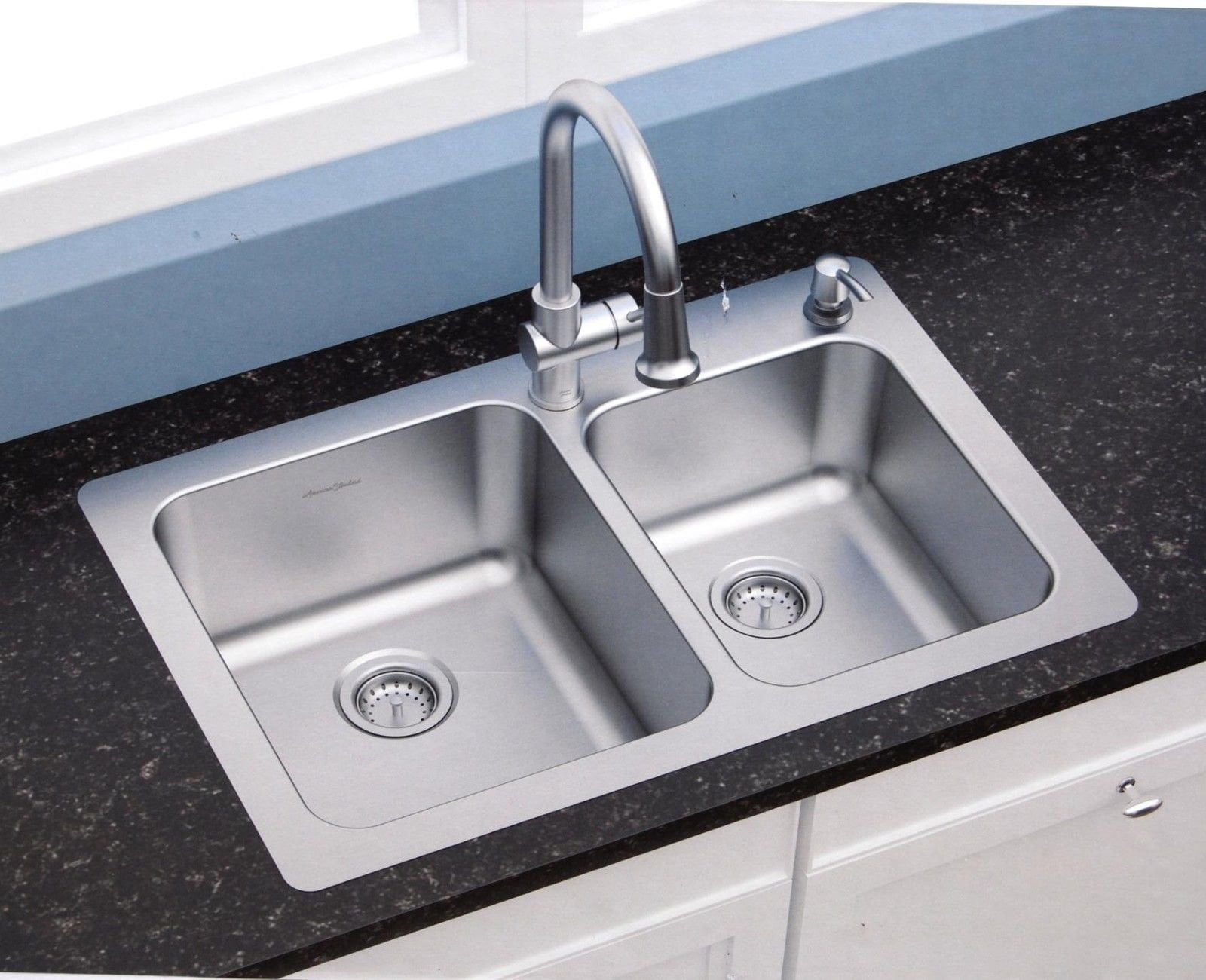 Stainless Steel Double Bowl Drop-in Kitchen Sink with Faucet