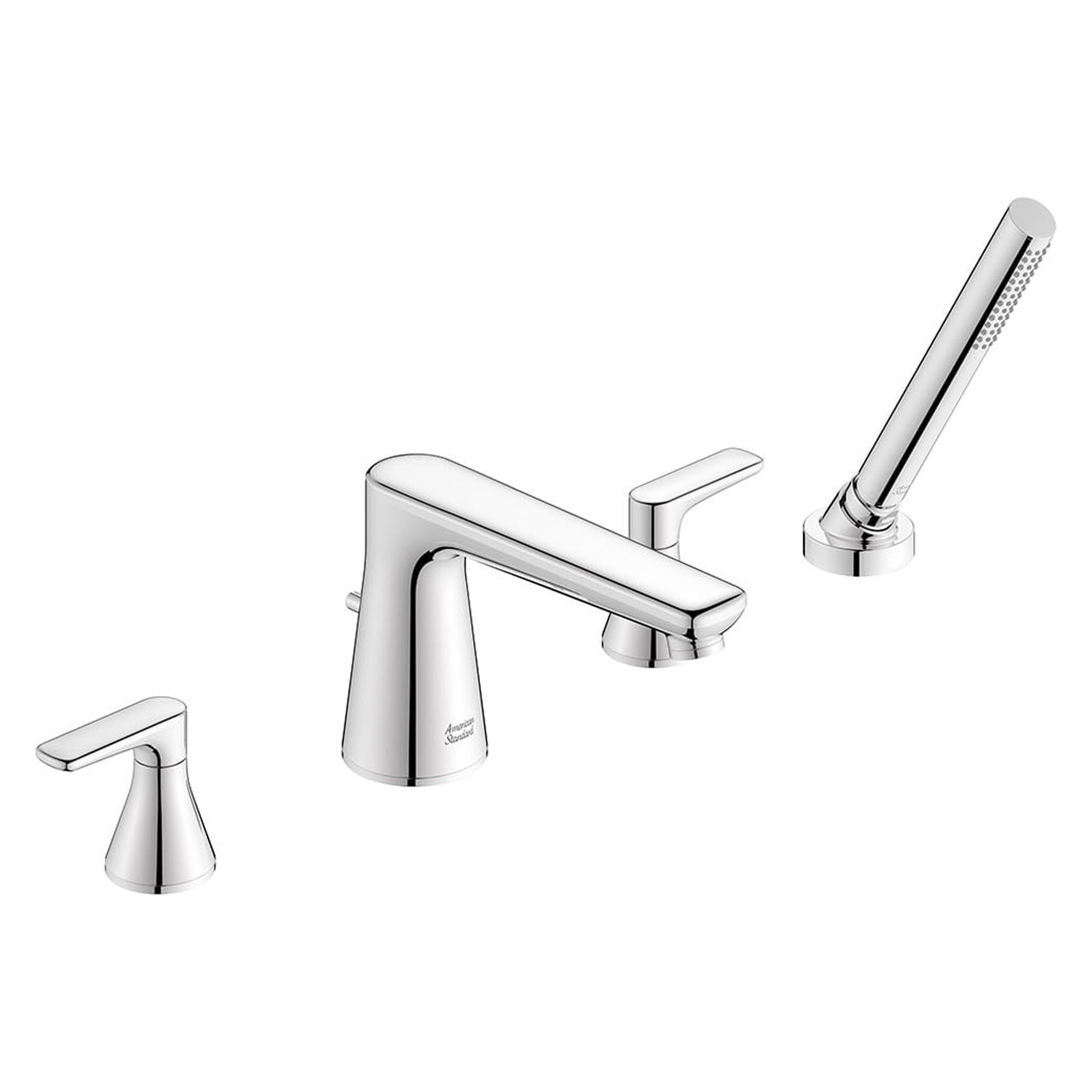 Polished Chrome 4-Hole Deck Mount Roman Tub Faucet with Hand Shower