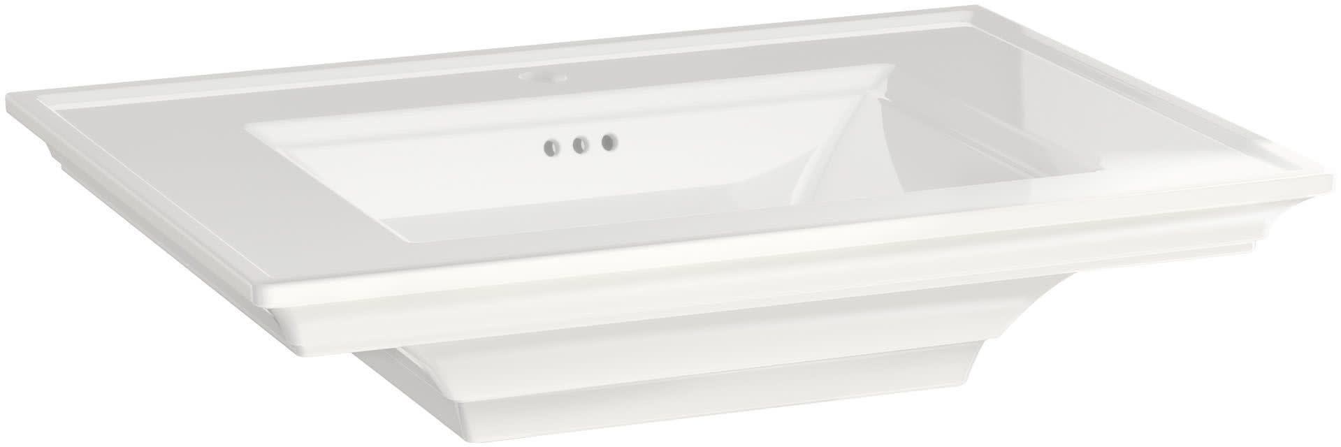 White Ceramic Rectangular Pedestal Sink with Overflow