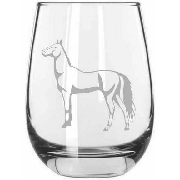 American Standardbred Body Horse Themed Etched 15.25oz Libbey Stemless Wine Glass