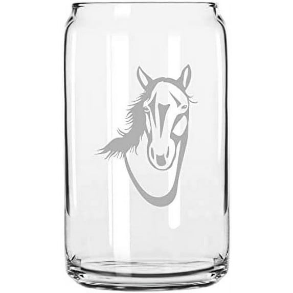 American Standardbred Face Horse Themed Etched 16oz Libbey Can Glass