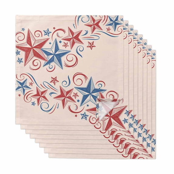 American Star Cloth Napkins, Blue Red Patriotic 4th of July Classic Tan Washable and Reusable Dinner Napkins Set of 8, Table Napkin for Kitchen Party Birthday Wedding Hotel Housewarming 20"x20"