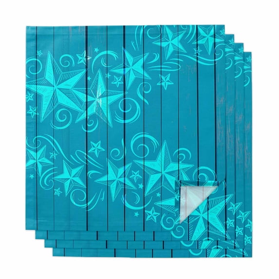 American Star Cloth Napkins, Blue Red Patriotic 4th of July Cyan Wood Washable and Reusable Dinner Napkins Set of 4, Table Napkin for Kitchen Party Birthday Wedding Hotel Housewarming 20"x20"