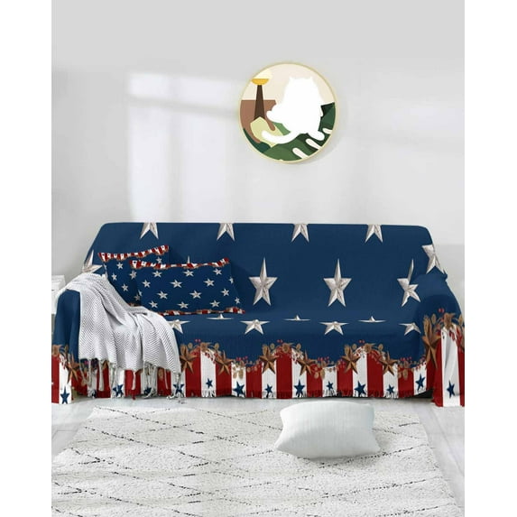 American Star Flag Sofa Couch Covers for 3 Cushion Couch,Washable L Shape Sectional Sofa Covers for Loverseat/Pet/Kid,Country Rusty Berry Red Blue White Slipcover Throw Blanket Futon Cover 71x134